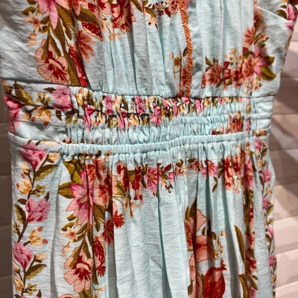 NO LINING FLORAL BORDER PRINT TIERED MIDI DRESS WITH LACE TRIM DETAILS - Picture 2 of 5